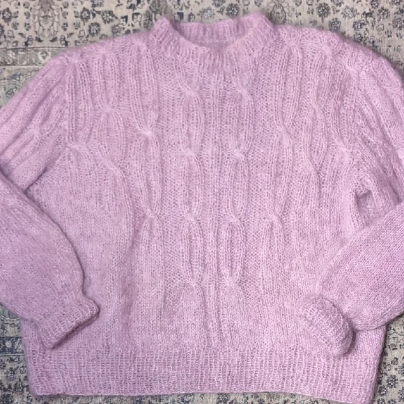 Handmade Muave Mohair Cable Knit Sweater No Tags Vintage Lavender Knit Sweater - Picture 1 of 4
